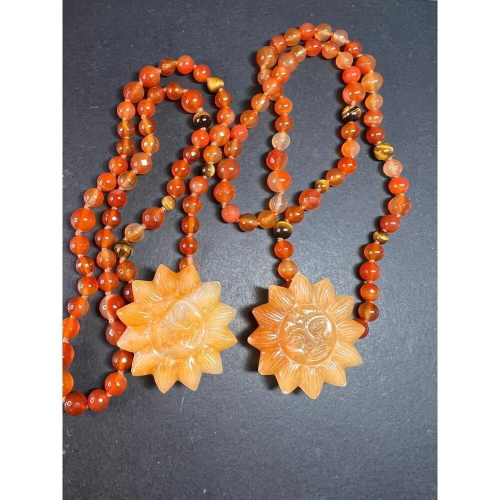 NEW carnelian multi stone sunface knotted necklace - Picture 6 of 16